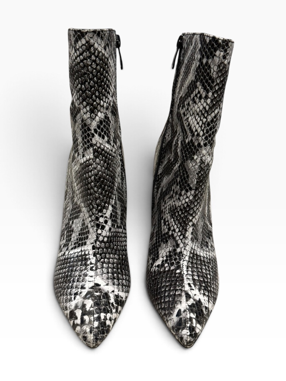 PrettyLittleThing Black & Gray Snake-Print Pointed Ankle Boots